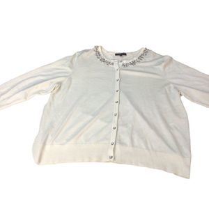 Embellished White Cardigan Sweater